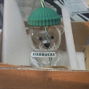 Starbucks Like  Clear Glass Bear with Green Hat Not Starbucks Made For Me Better